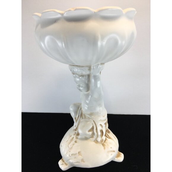 Vtg Inarco Japan Pedestal Planter Vase Cherub Holding Bowl White E-786/Q 7'' - Picture 3 of 10